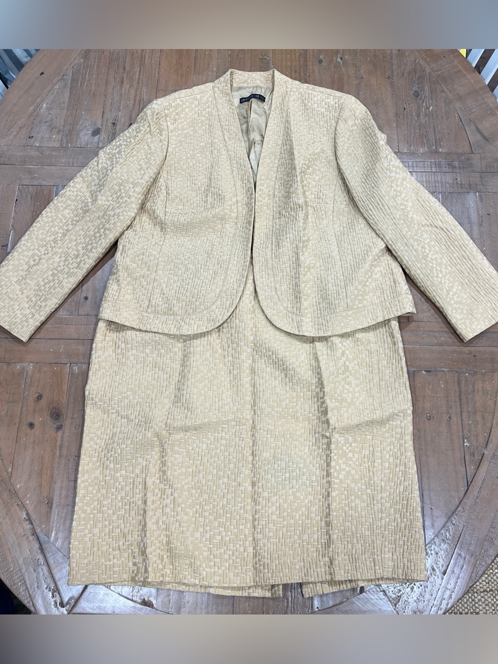 Lafayette 148 Open Front Jacket And Skirt Set 16w Golden Wheat Silk Cotton